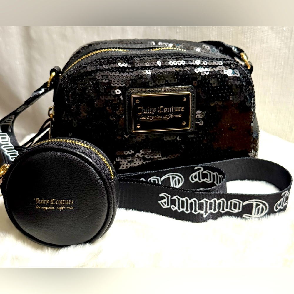 NEW Juicy Couture Black Sequin Puffy Crossbody Bag
